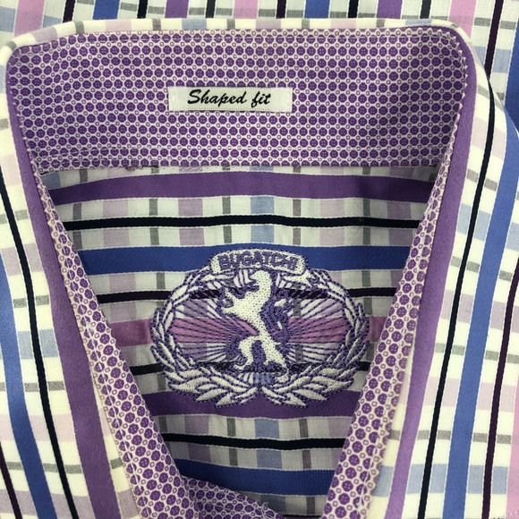 Bugatchi Purple Check Shaped Fit Button Down Shirt - Picture 5 of 8